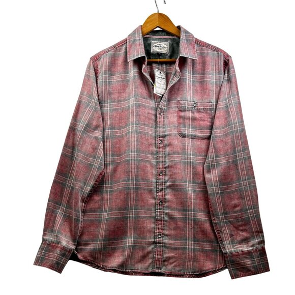 Flag & Anthem Men's Modern Flannel Plaid Shirt Red/Gray Coastal Casual Sz MED - Picture 2 of 6